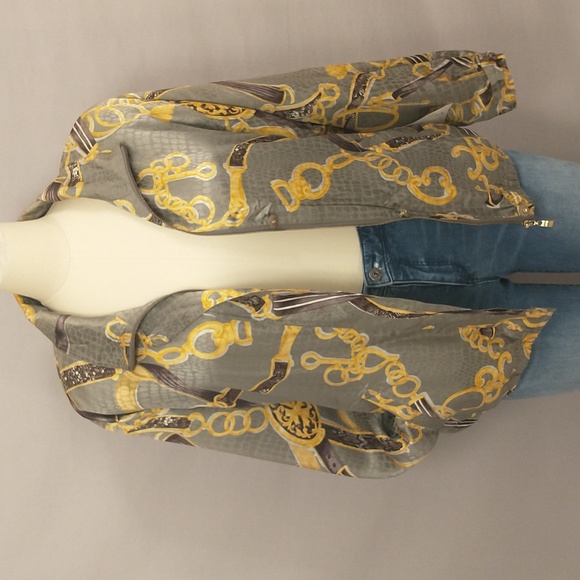 Silk Bomber Jacket Vintage NWT Versace Look Gold Chain Pattern mrkL Oversized - Picture 5 of 13